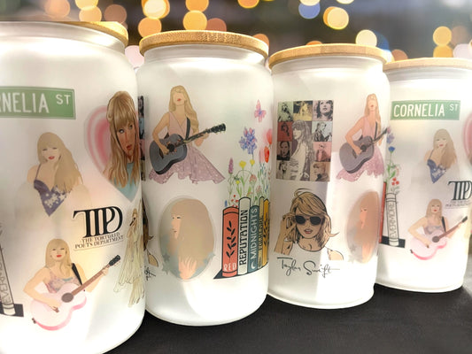 Swiftie Frosted Glass Cup with Engraved Lid