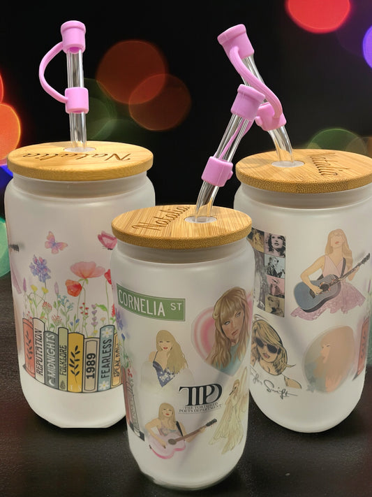 Swiftie Frosted Glass Cup with Engraved Lid